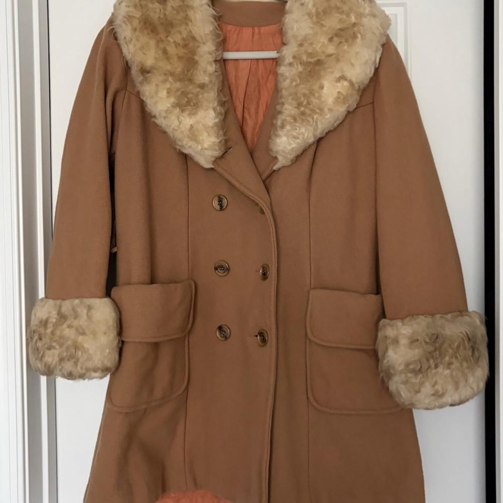 Sears Camel Penny Lane Coat with Faux Fur Trim